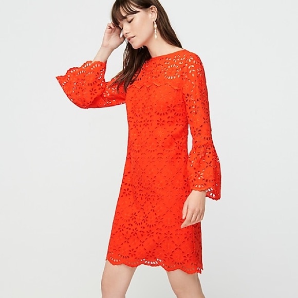 J. Crew Bell-Sleeve Dress In Embroidered Eyelet - Picture 2 of 7